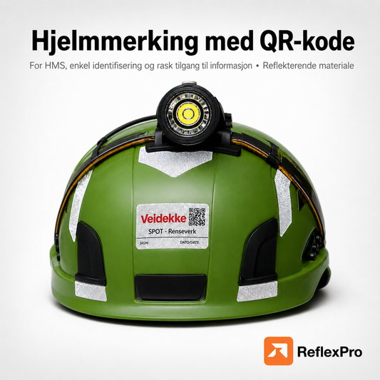 Refleksmerker med firmalogo og QR-kode til hjelm - småutstyr